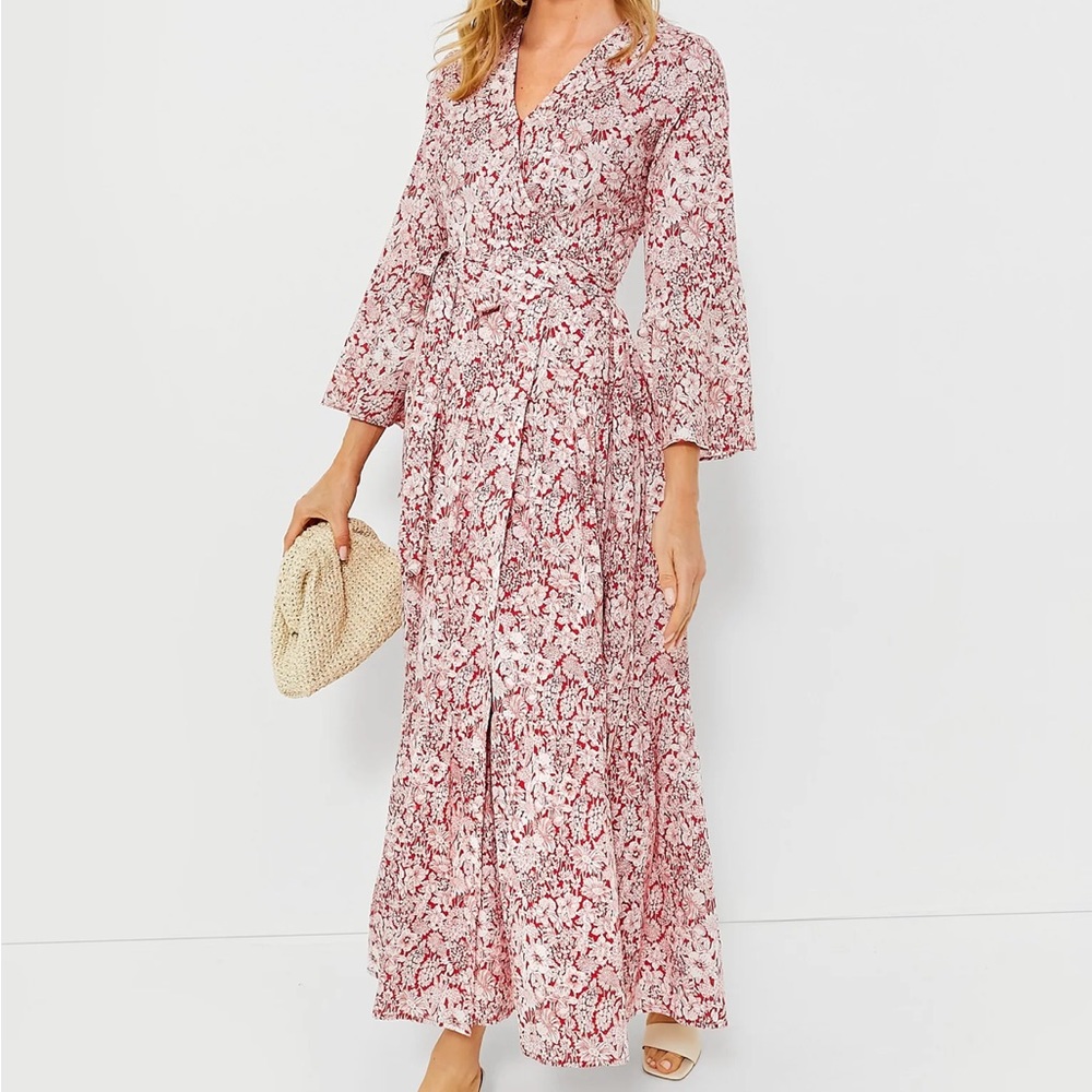 Red & White Floral Wendy Wrap Maxi Dress